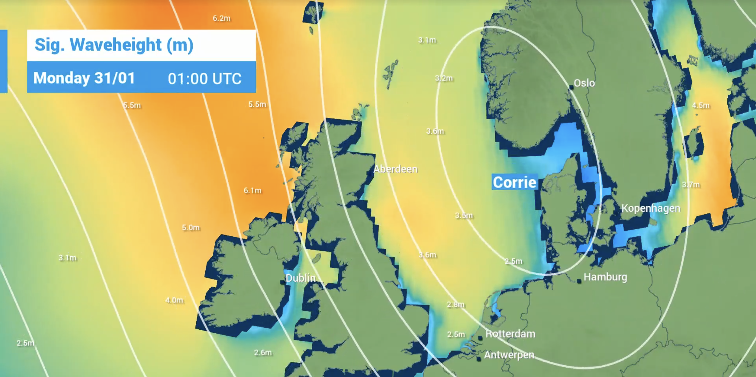 Storm Corrie will cause blustery weather over large part of the North Sea